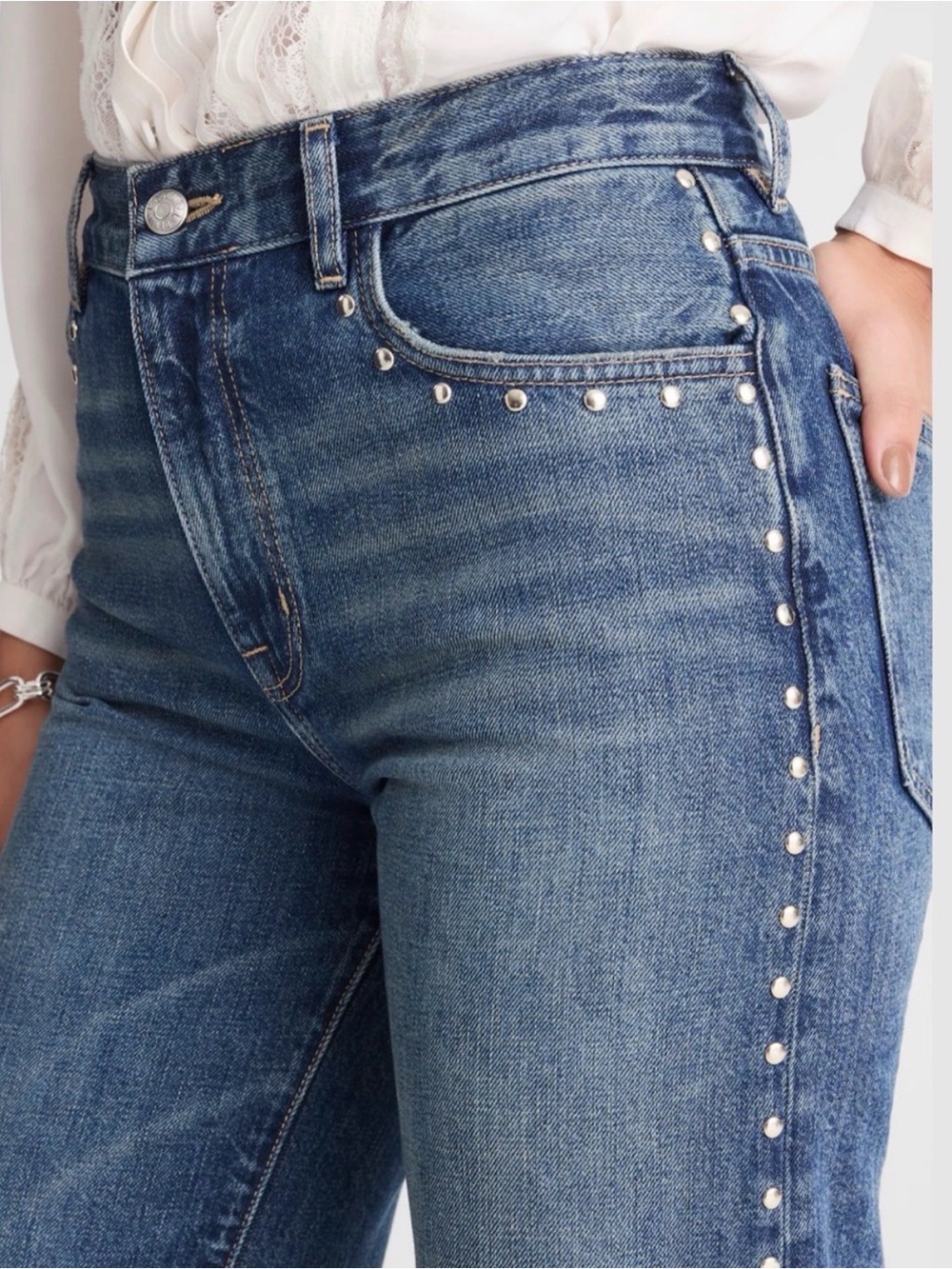 Madewell High-Rise Blue Jeans with Silver Stud Trim